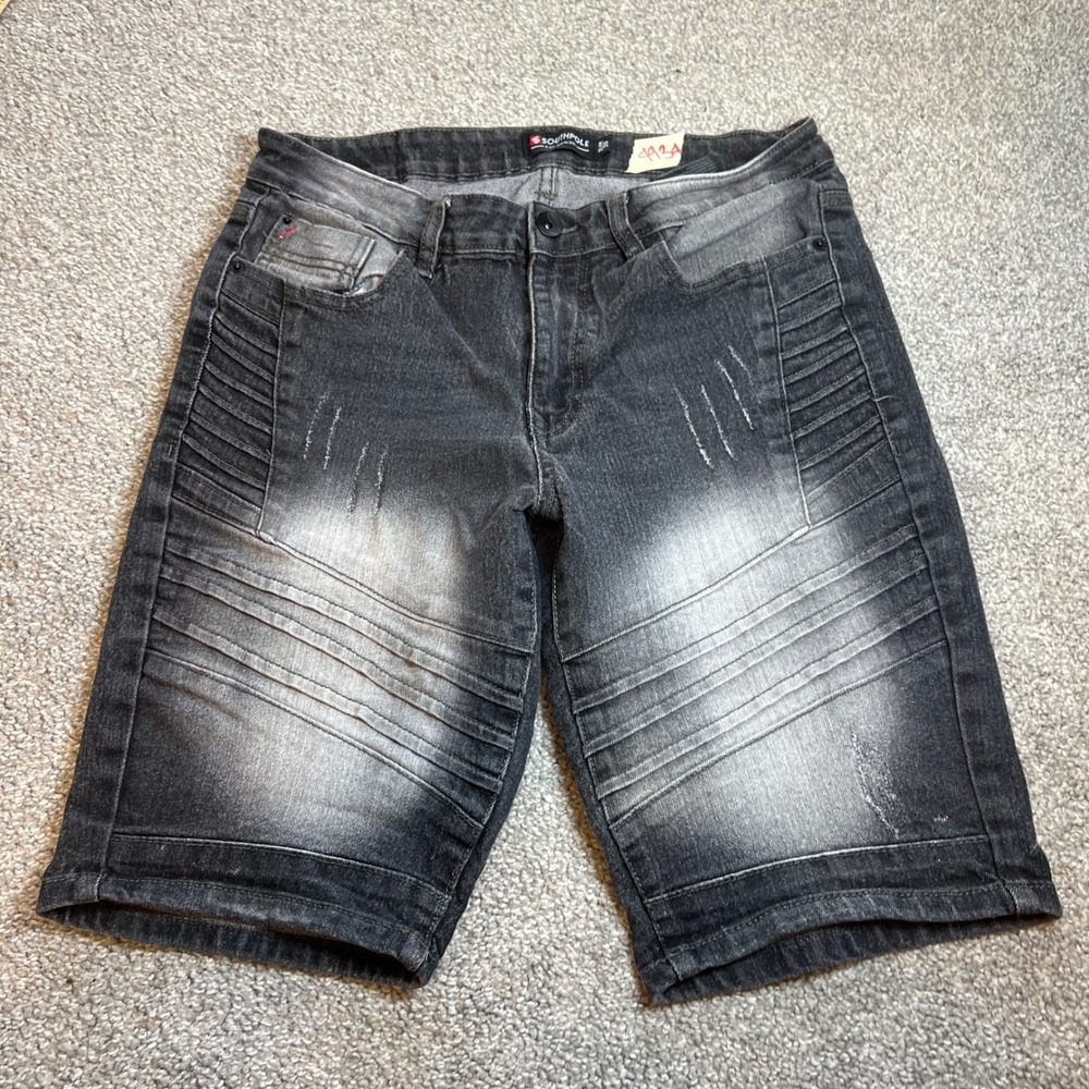 vtg y2k Southpole Denim Shorts‎ Mens 29 Black Distressed Acid Wash baggy jorts